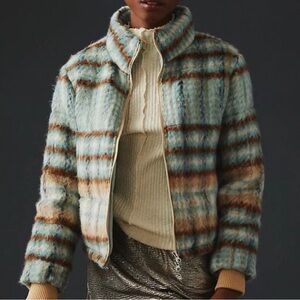 New Anthropologie plaid jacket, sky, blue Plaid